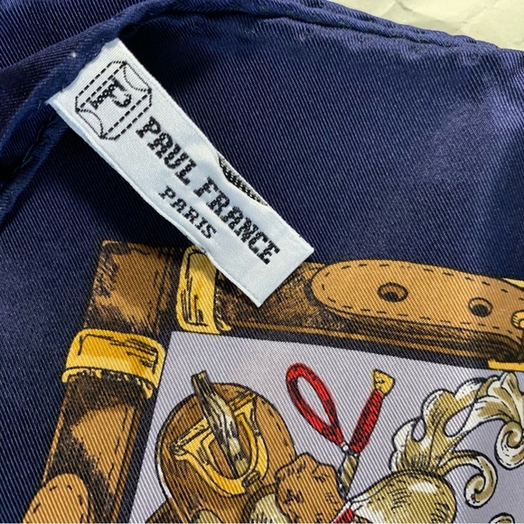 Paul France Navy and Gold Equestrian Print Scarf silk brandnew - Picture 8 of 9
